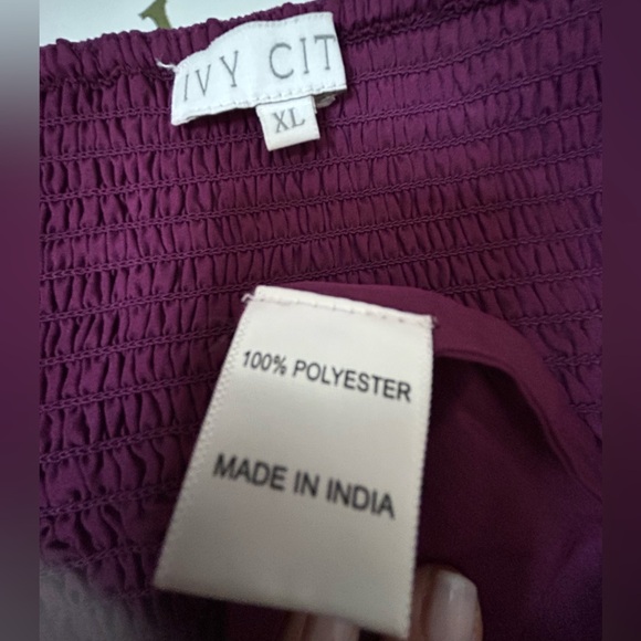 Ivy City Co Florence Dress Plum XL Puff Sleeve Smocked Purple Maxi Midi Tulle - Picture 15 of 16